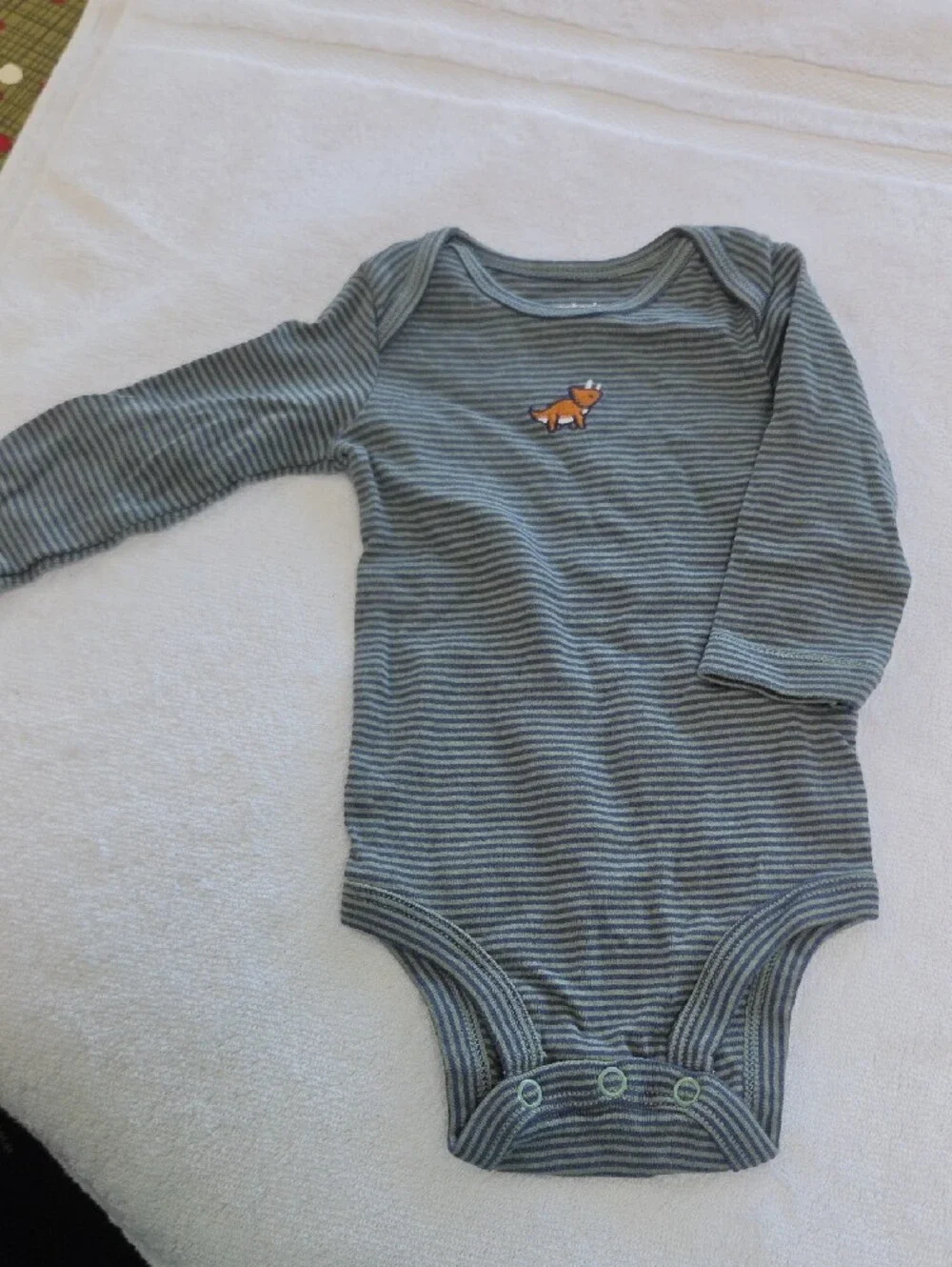 Carter's Striped Green Fox Bodysuit with Navy Pants Sz 3m